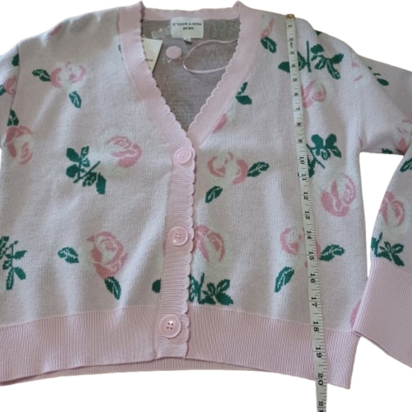 Floral Pink Rose Print Cardigan Sweater Button Front Top Size Small Women's - Picture 8 of 13